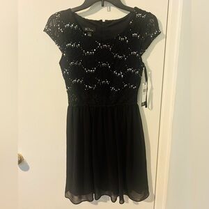 BCX Junior Black Sequin Lace Cap Sleeve Dress, Size 1